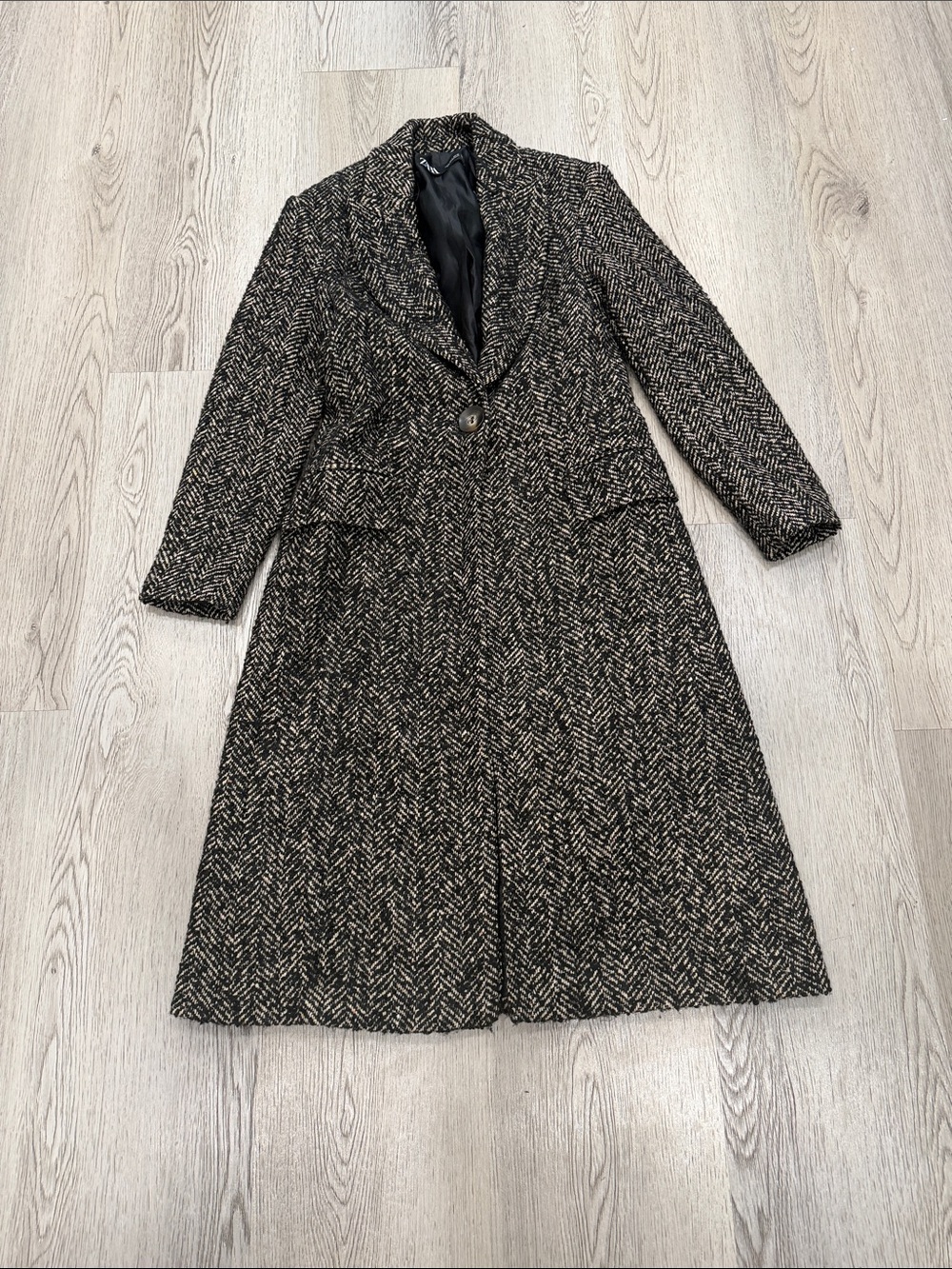 Zara Black and White brown Herringbone Long Trench Coat